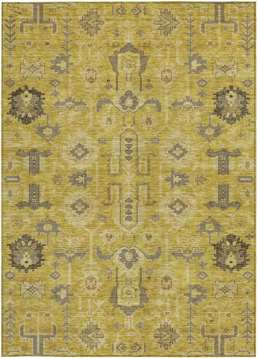 Gold Wheat And Gray Oriental Washable Indoor Outdoor Area Rug Photo 6