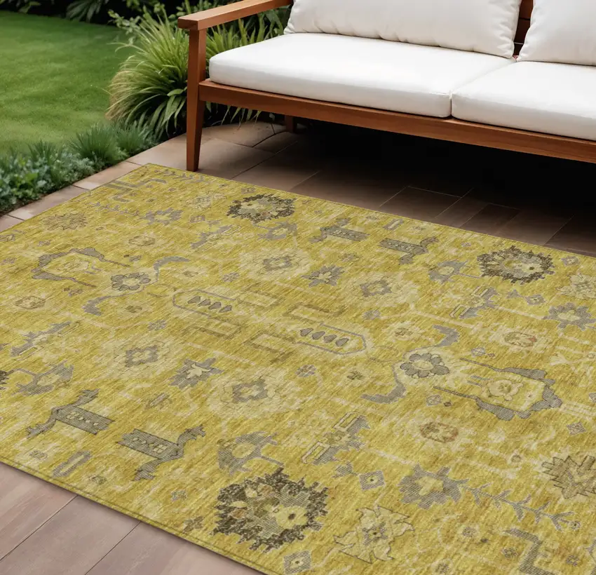 Gold Wheat And Gray Oriental Washable Indoor Outdoor Area Rug Photo 1