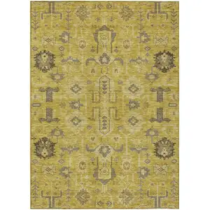 Photo of Gold Wheat And Gray Oriental Washable Indoor Outdoor Area Rug
