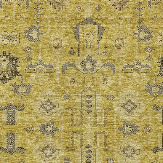 Gold Wheat And Gray Oriental Washable Indoor Outdoor Area Rug Photo 5