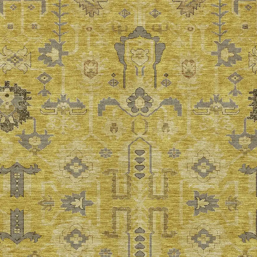 Gold Wheat And Gray Oriental Washable Indoor Outdoor Area Rug Photo 5