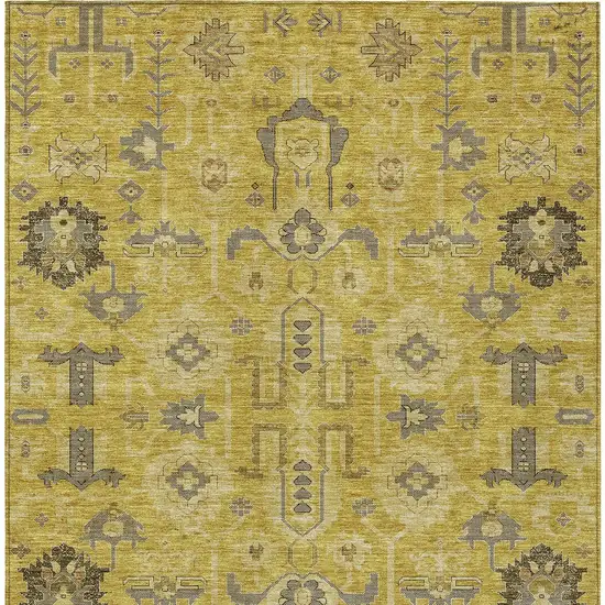 Gold Wheat And Gray Oriental Washable Indoor Outdoor Area Rug Photo 5