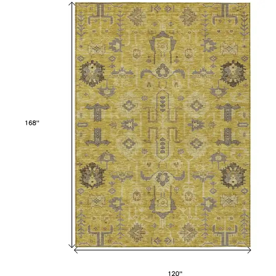 Gold Wheat And Gray Oriental Washable Indoor Outdoor Area Rug Photo 3