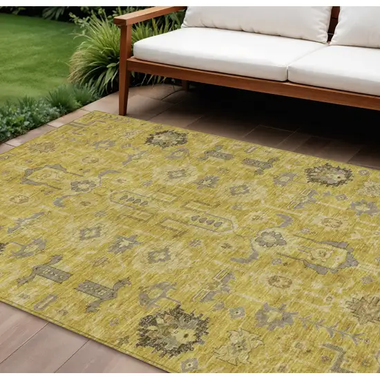 Gold Wheat And Gray Oriental Washable Indoor Outdoor Area Rug Photo 1