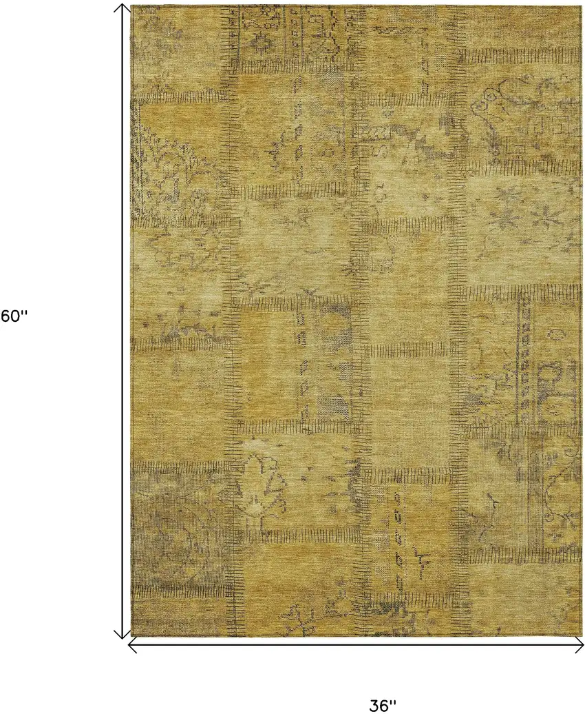 Gold Wheat And Gray Patchwork Washable Indoor Outdoor Area Rug Photo 3