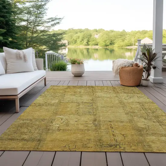 Gold Wheat And Gray Patchwork Washable Indoor Outdoor Area Rug Photo 9