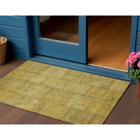 Gold Wheat And Gray Patchwork Washable Indoor Outdoor Area Rug Photo 1