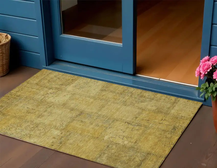 Gold Wheat And Gray Patchwork Washable Indoor Outdoor Area Rug Photo 1