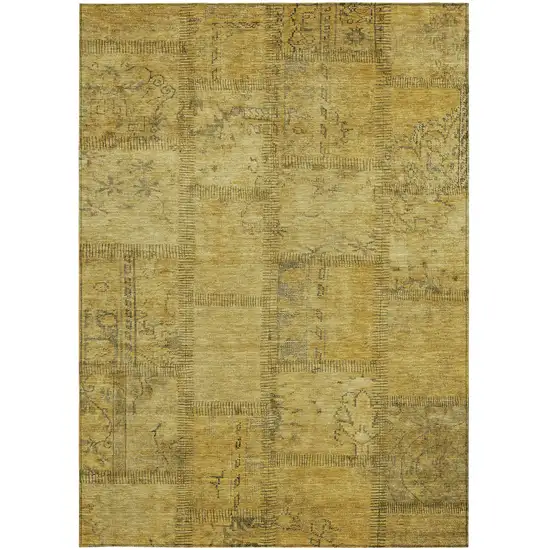 Gold Wheat And Gray Patchwork Washable Indoor Outdoor Area Rug Photo 6