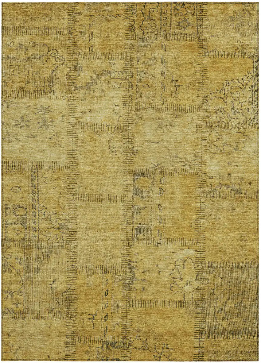 Gold Wheat And Gray Patchwork Washable Indoor Outdoor Area Rug Photo 6
