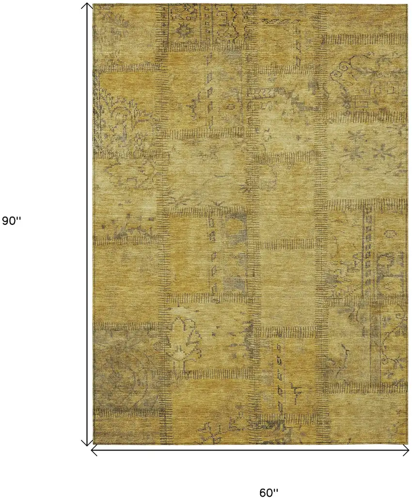 Gold Wheat And Gray Patchwork Washable Indoor Outdoor Area Rug Photo 3