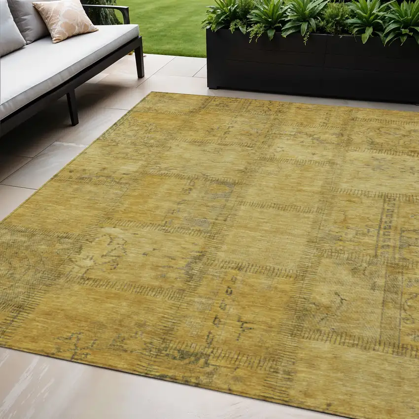 Gold Wheat And Gray Patchwork Washable Indoor Outdoor Area Rug Photo 1