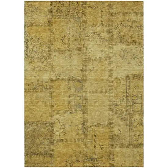 Gold Wheat And Gray Patchwork Washable Indoor Outdoor Area Rug Photo 2