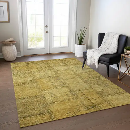 Gold Wheat And Gray Patchwork Washable Indoor Outdoor Area Rug Photo 8