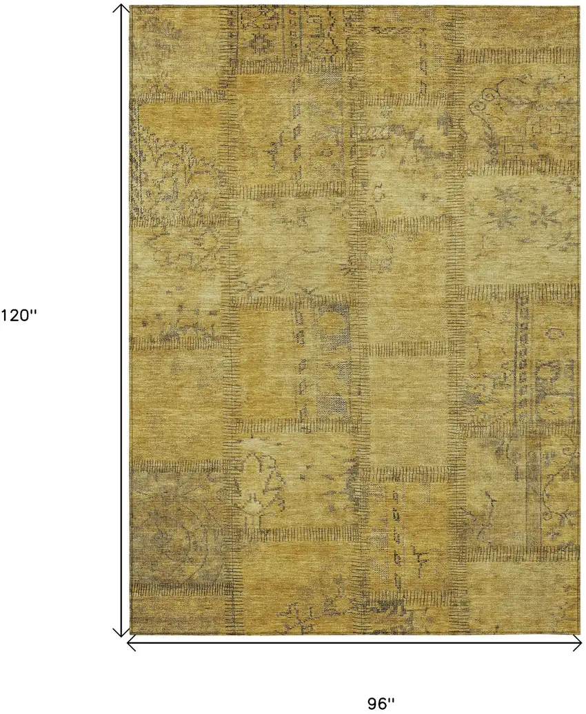 Gold Wheat And Gray Patchwork Washable Indoor Outdoor Area Rug Photo 6