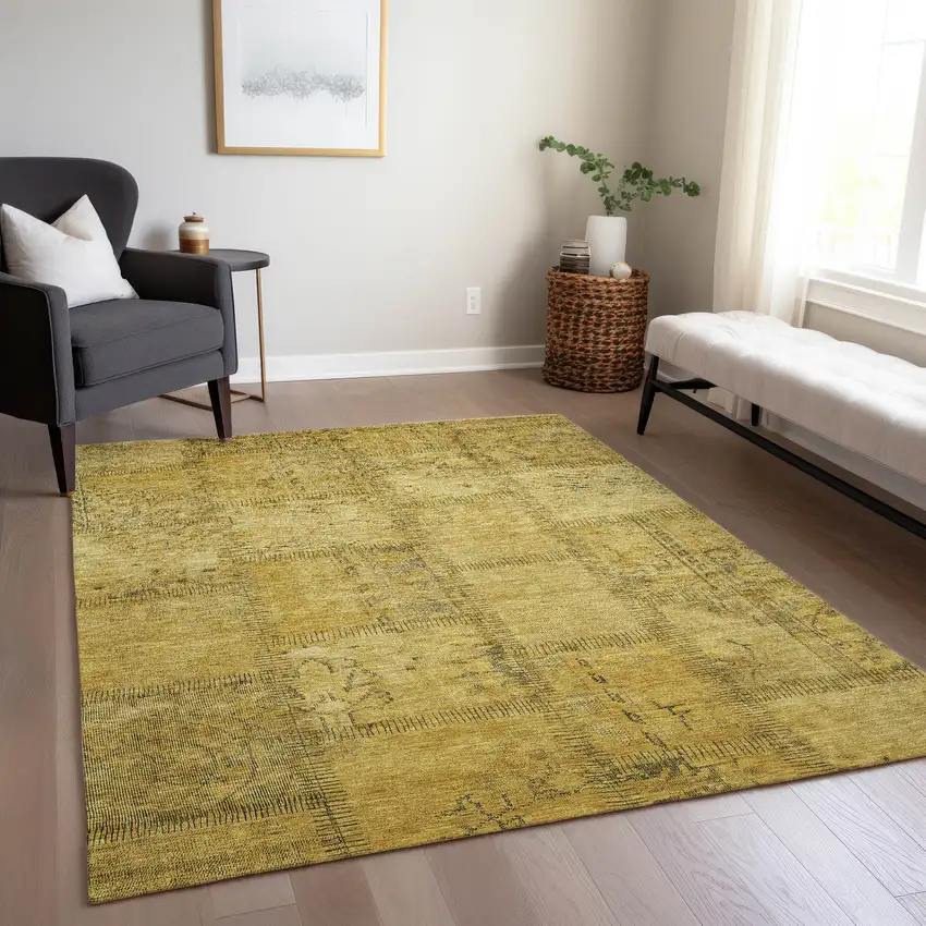 Gold Wheat And Gray Patchwork Washable Indoor Outdoor Area Rug Photo 8