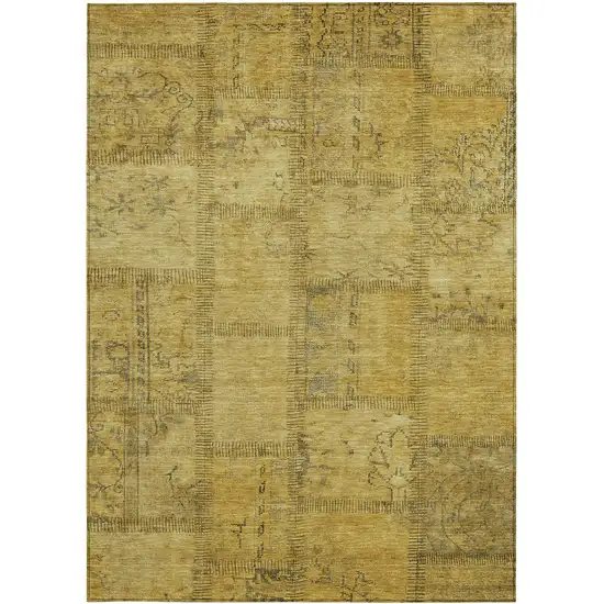 Gold Wheat And Gray Patchwork Washable Indoor Outdoor Area Rug Photo 5
