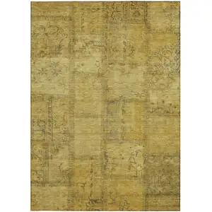 Photo of Gold Wheat And Gray Patchwork Washable Indoor Outdoor Area Rug