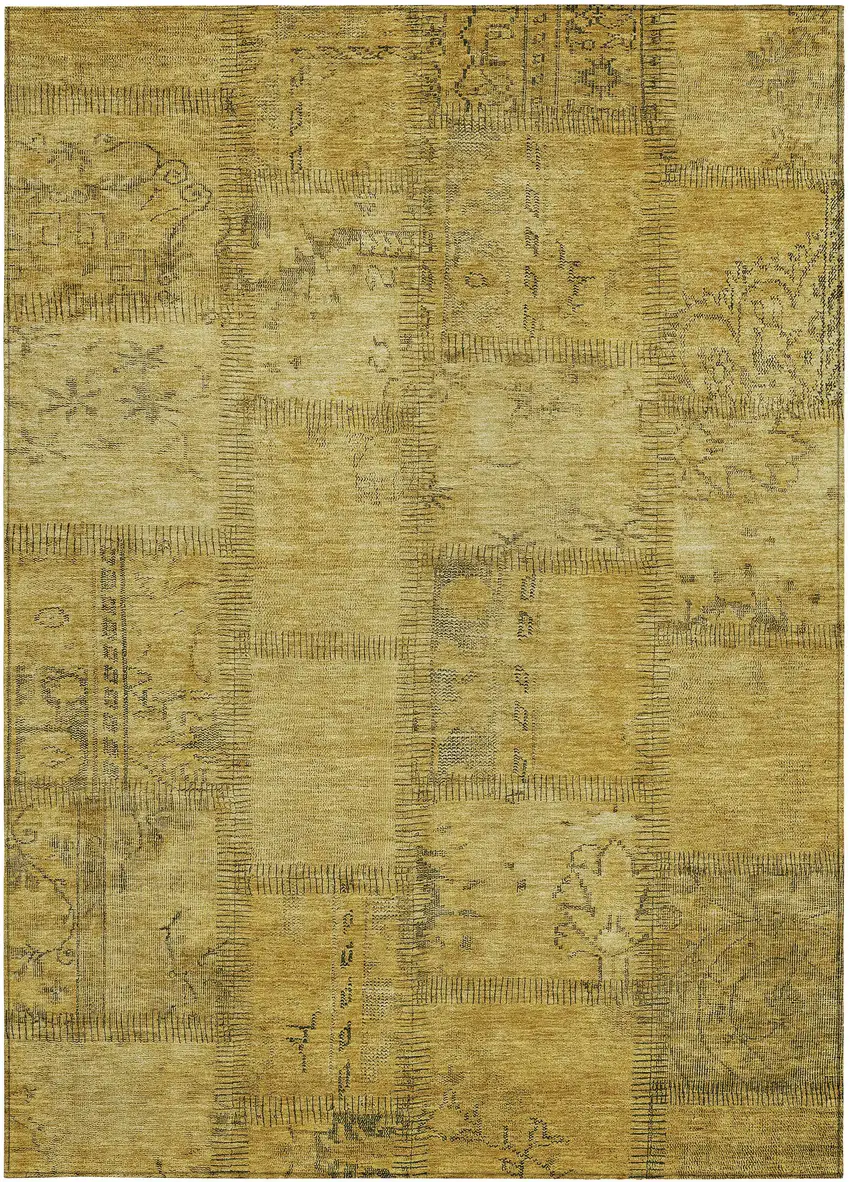 Gold Wheat And Gray Patchwork Washable Indoor Outdoor Area Rug Photo 5