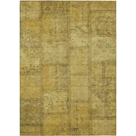 Gold Wheat And Gray Patchwork Washable Indoor Outdoor Area Rug Photo 2