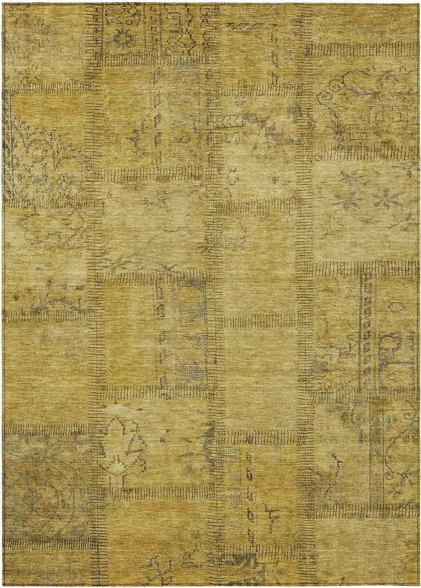 Gold Wheat And Gray Patchwork Washable Indoor Outdoor Area Rug Photo 2