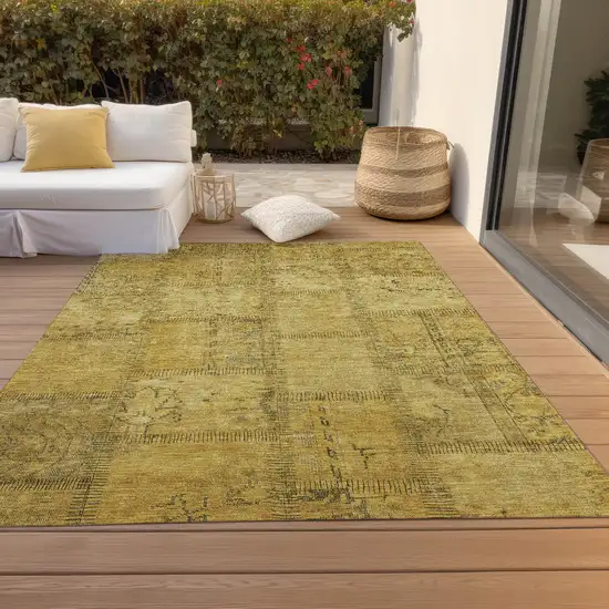 Gold Wheat And Gray Patchwork Washable Indoor Outdoor Area Rug Photo 6