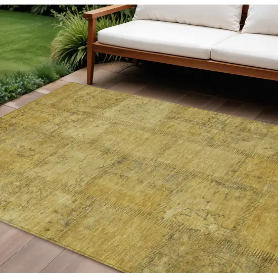 Gold Wheat And Gray Patchwork Washable Indoor Outdoor Area Rug Photo 1