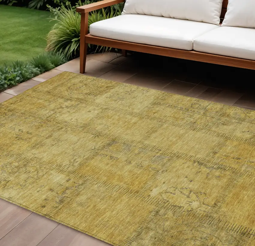 Gold Wheat And Gray Patchwork Washable Indoor Outdoor Area Rug Photo 1