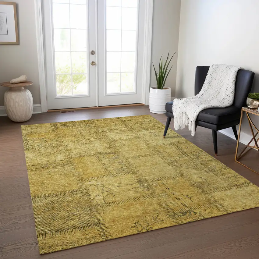 Gold Wheat And Gray Patchwork Washable Indoor Outdoor Area Rug Photo 8