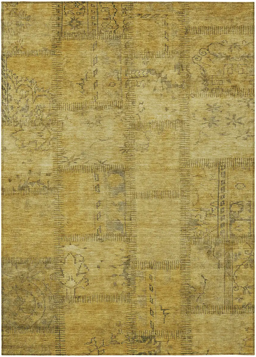 Gold Wheat And Gray Patchwork Washable Indoor Outdoor Area Rug Photo 2