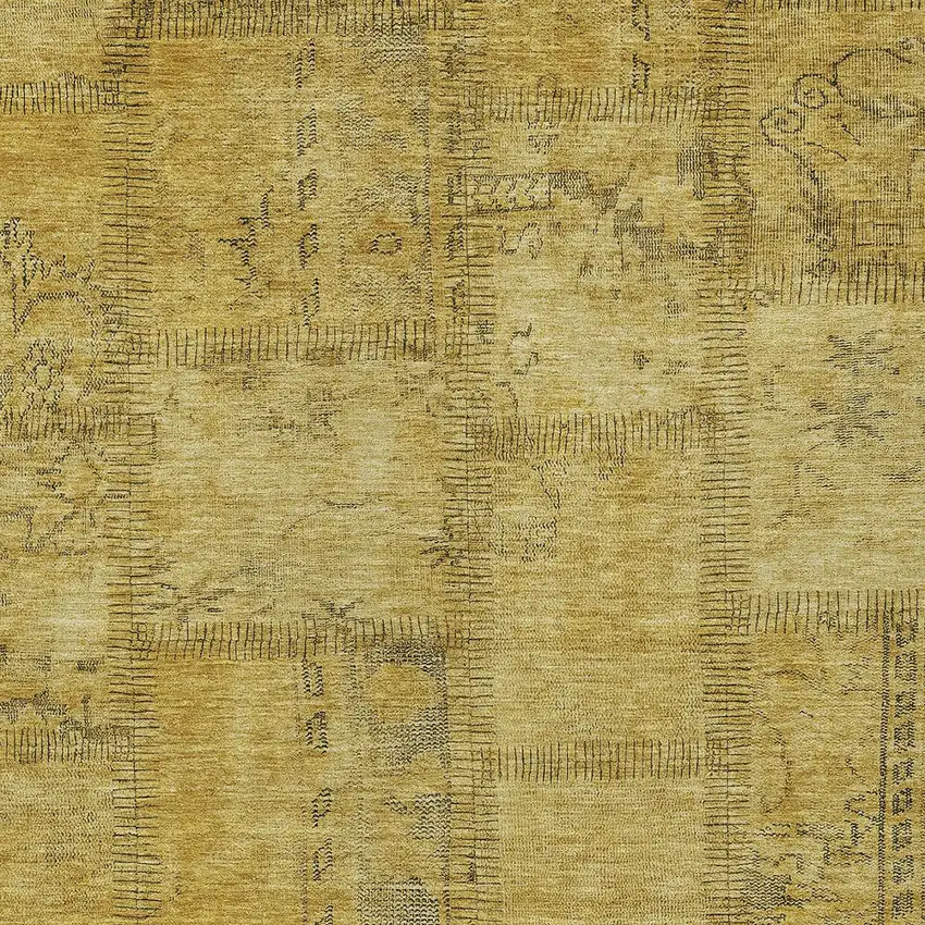 Gold Wheat And Gray Patchwork Washable Indoor Outdoor Area Rug Photo 5