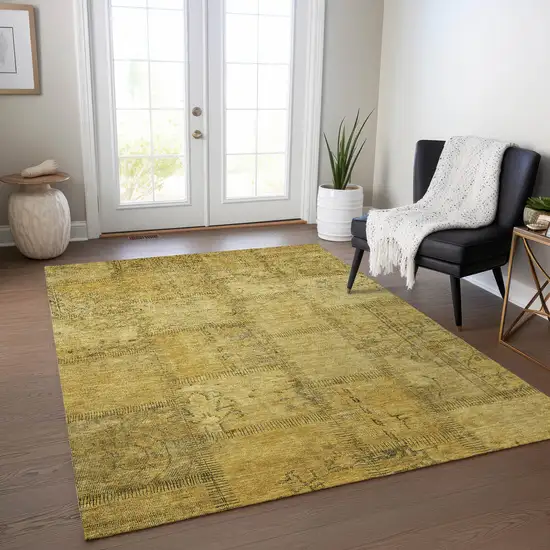 Gold Wheat And Gray Patchwork Washable Indoor Outdoor Area Rug Photo 8