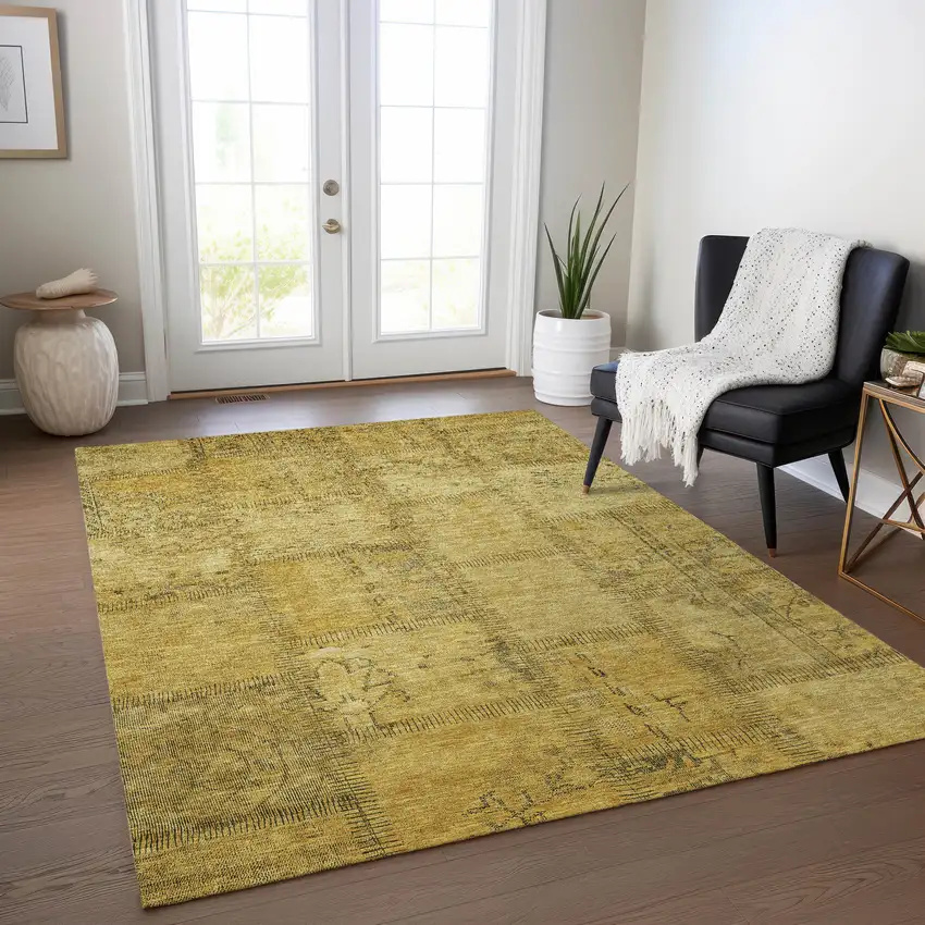 Gold Wheat And Gray Patchwork Washable Indoor Outdoor Area Rug Photo 8