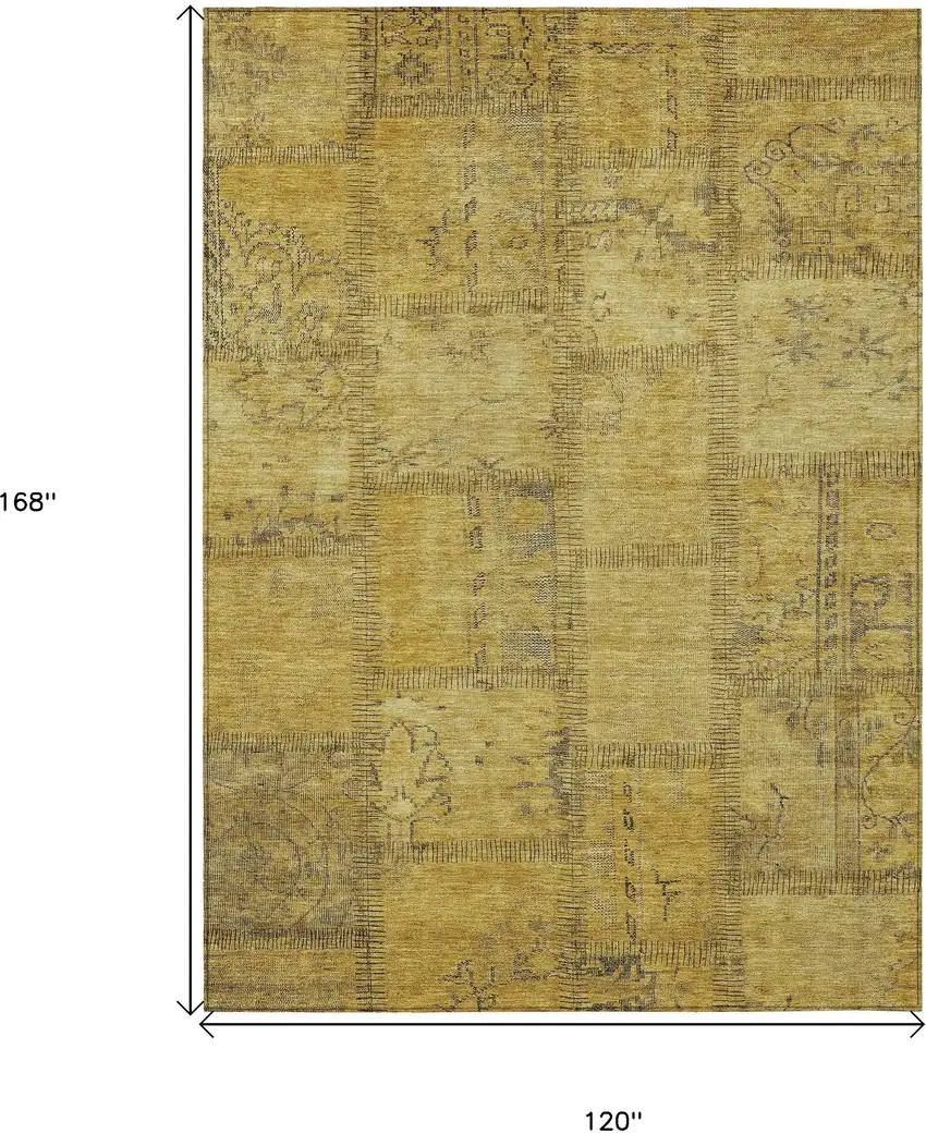 Gold Wheat And Gray Patchwork Washable Indoor Outdoor Area Rug Photo 3