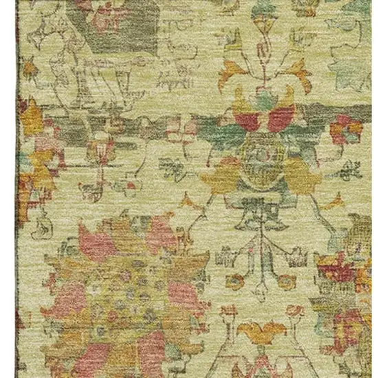 Gold Wheat And Green Oriental Washable Area Rug With UV Protection Photo 3