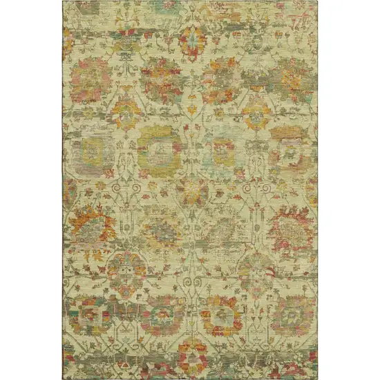 Gold Wheat And Green Oriental Washable Area Rug With UV Protection Photo 1