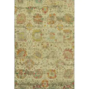 Photo of Gold Wheat And Green Oriental Washable Area Rug With UV Protection