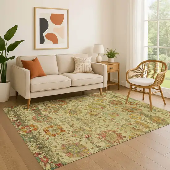 Gold Wheat And Green Oriental Washable Area Rug With UV Protection Photo 4