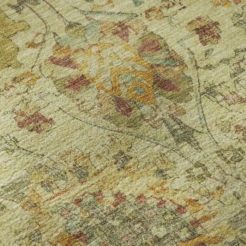 Gold Wheat And Green Oriental Washable Area Rug With UV Protection Photo 9