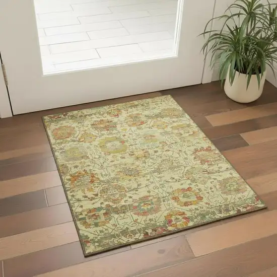 Gold Wheat And Green Oriental Washable Area Rug With UV Protection Photo 2