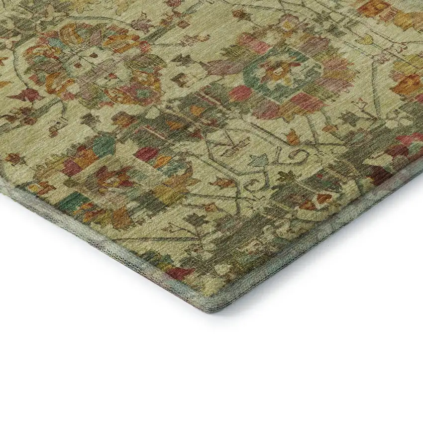 Gold Wheat And Green Oriental Washable Area Rug With UV Protection Photo 7