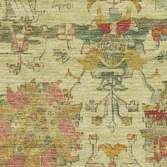 Gold Wheat And Green Oriental Washable Area Rug With UV Protection Photo 2