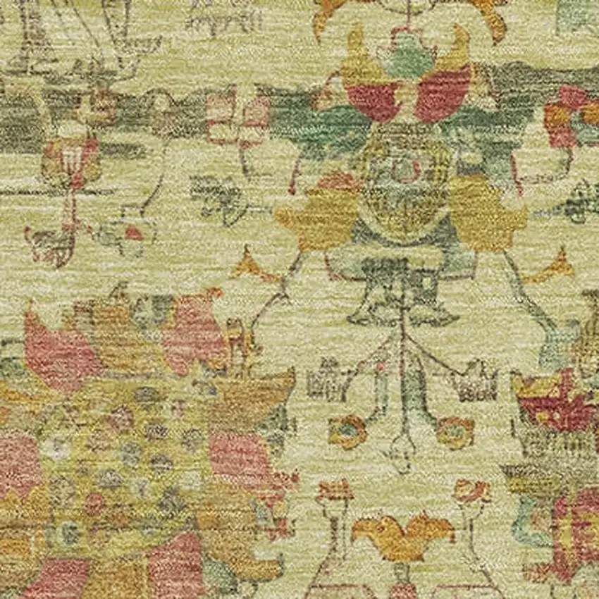 Gold Wheat And Green Oriental Washable Area Rug With UV Protection Photo 2