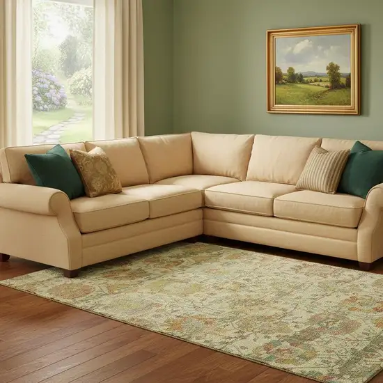 Gold Wheat And Green Oriental Washable Area Rug With UV Protection Photo 2