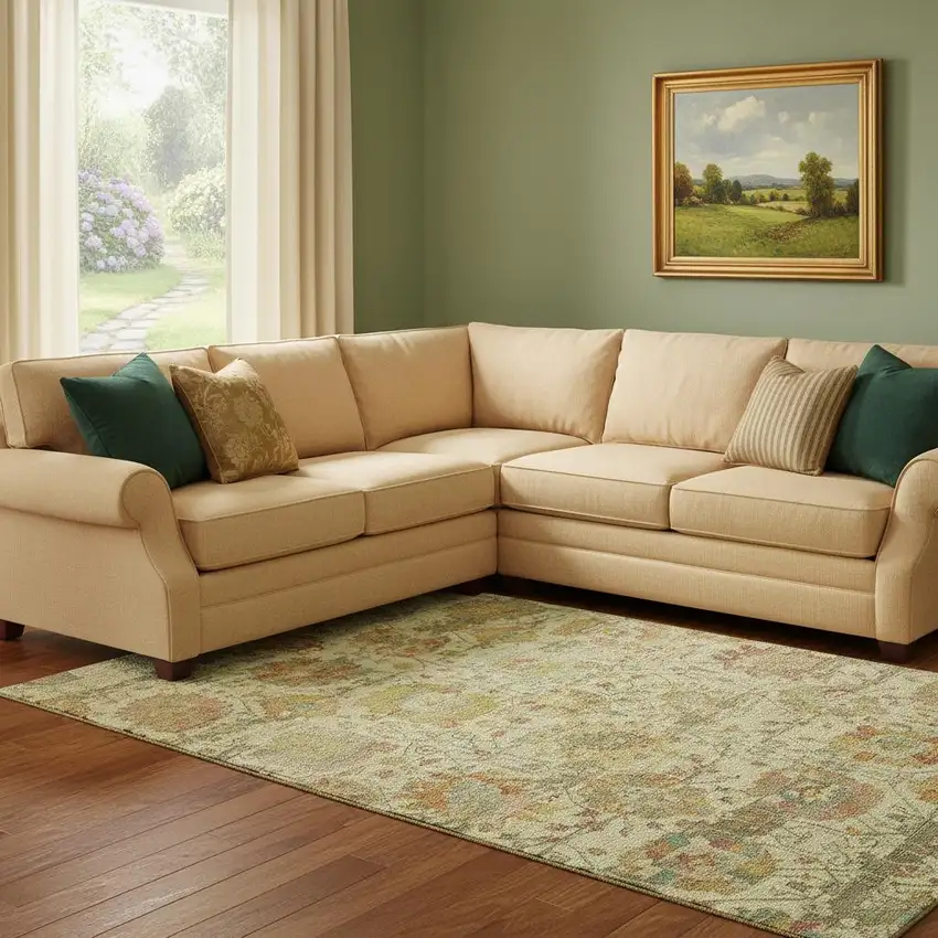 Gold Wheat And Green Oriental Washable Area Rug With UV Protection Photo 2