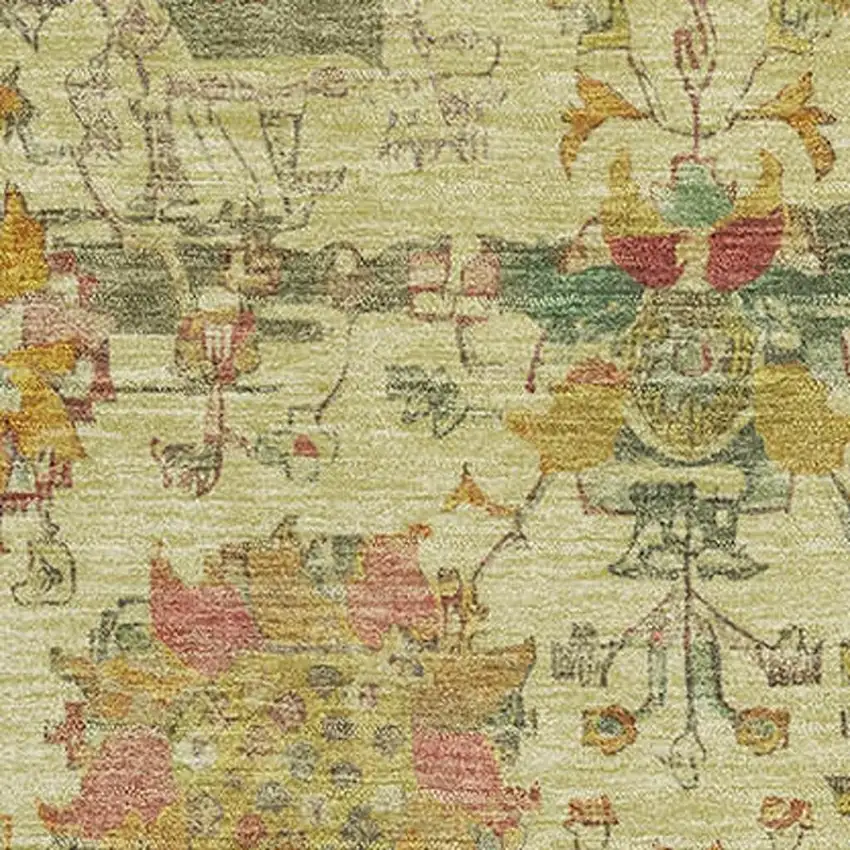 Gold Wheat And Green Oriental Washable Area Rug With UV Protection Photo 2