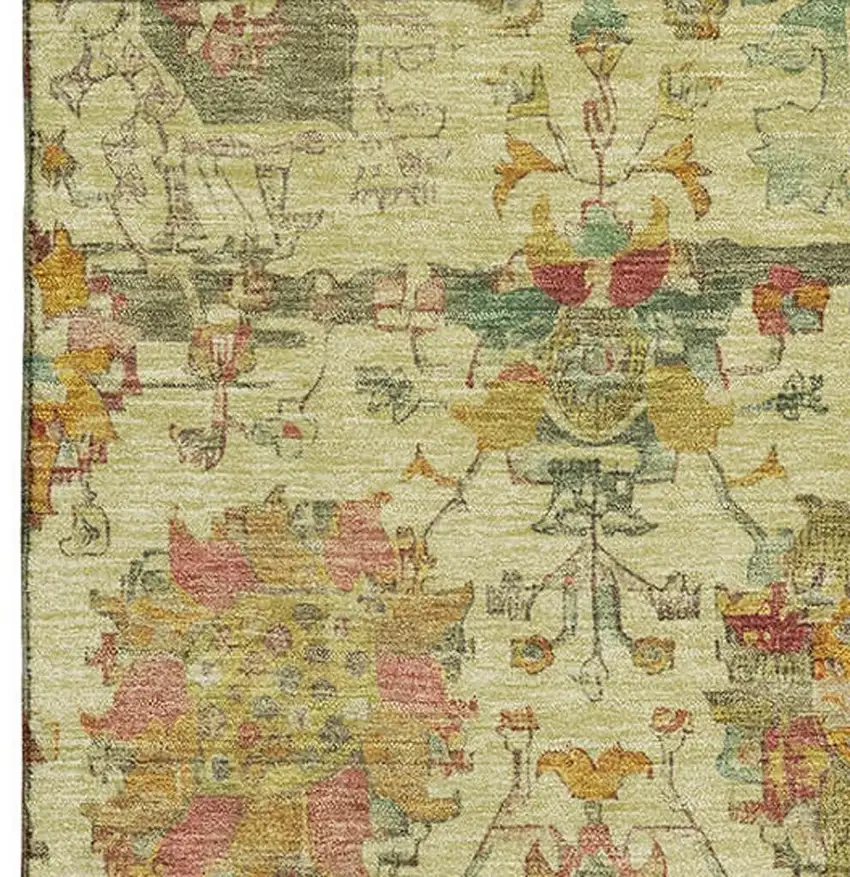 Gold Wheat And Green Oriental Washable Area Rug With UV Protection Photo 3