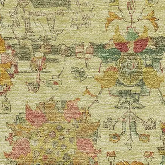 Gold Wheat And Green Oriental Washable Area Rug With UV Protection Photo 2