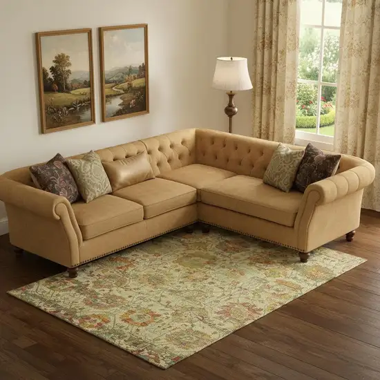 Gold Wheat And Green Oriental Washable Area Rug With UV Protection Photo 2