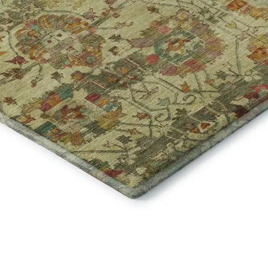Gold Wheat And Green Oriental Washable Area Rug With UV Protection Photo 7